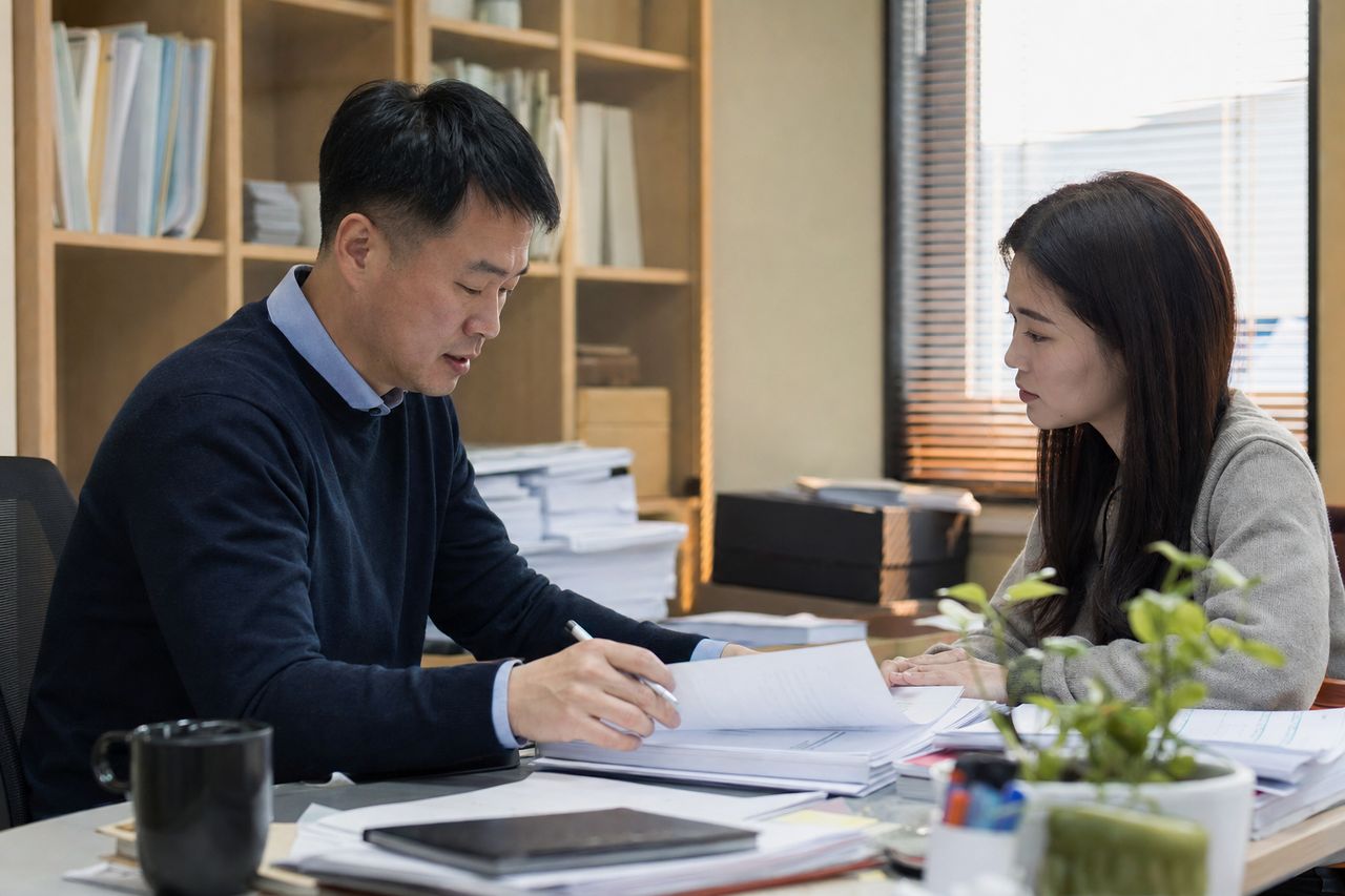30년 버텼는데 남편이 먼저 황혼이혼 통보했다 — 60대 아내가 맞소송·재산보전을 동시에 챙겨야 하는 72시간 체크리스트 관련 전문가 상담·서류 검토 장면