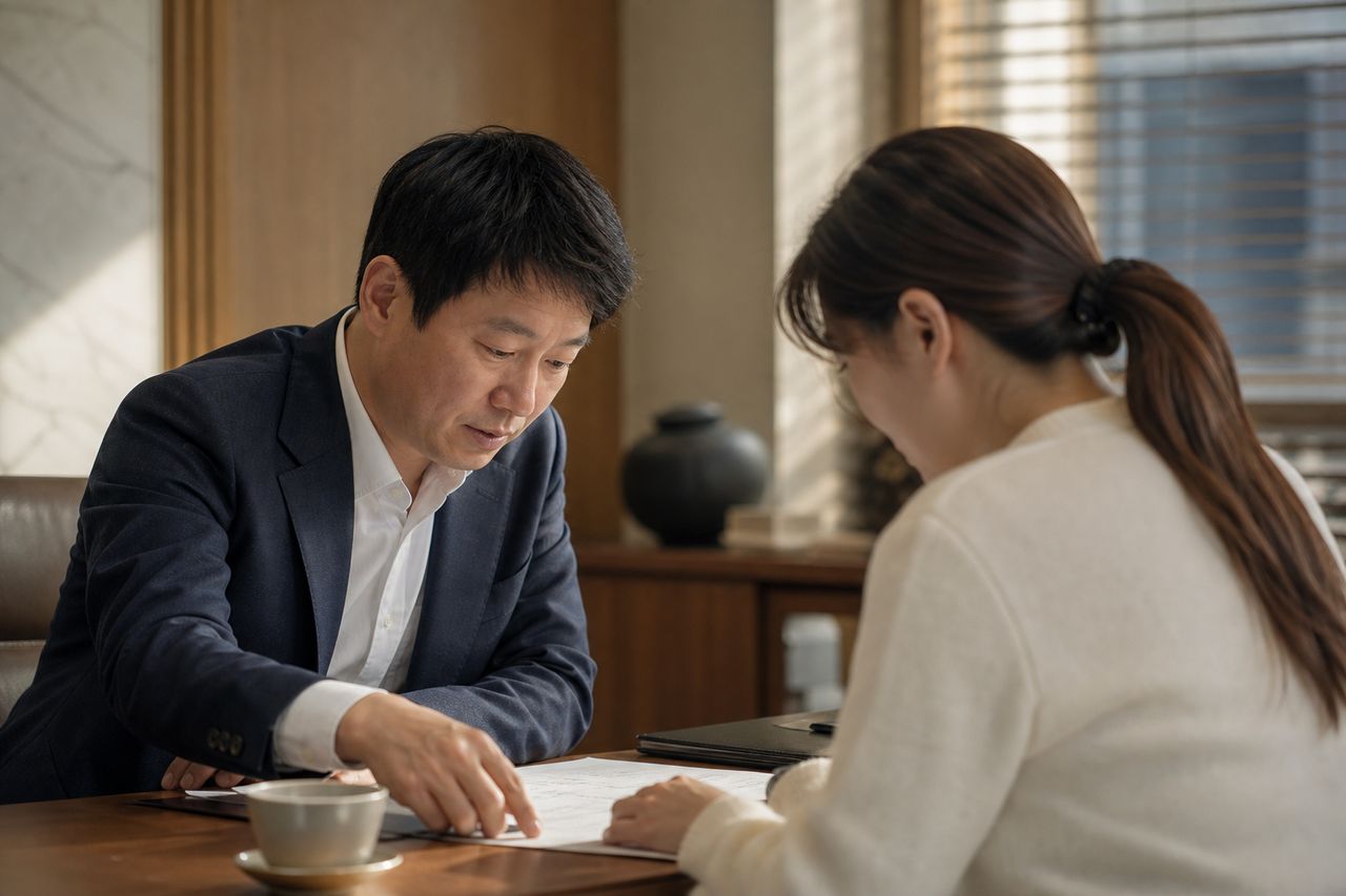 배우자가 회사 동료와 카카오톡 증거를 남겼는데 이혼소송 착수 전 '상간자 소송 병합' vs '이혼 먼저' — 이혼변호사가 말하는 수임료·기간·위자료 회수율 비교 관련 전문가 상담·서류 검토 장면